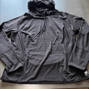 Fila Black Pullover Hoodie black gray striped Size XXL pockets athletic
